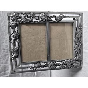 Decorative Metal Double Photo Frame with Grape Vine Design; holds photo.